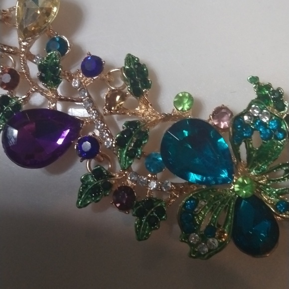 BETSEY JOHNSON SHIMMERING MULTI COLOR FLORAL GARDEN BIB NECKLACE,Luxury - Picture 10 of 16